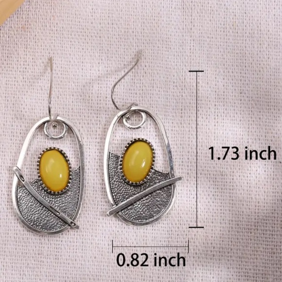 925 Sterling Silver Plated Yellow Synthetic Stone Boho Earrings - Picture 5 of 5